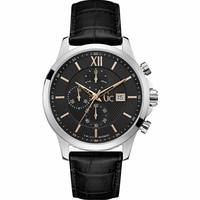 Gc Mens Rose Gold Watch With Black Leather Strap