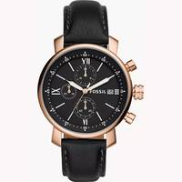 Fossil Mens Rose Gold Watch With Black Leather Strap