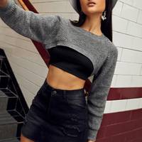 SHEIN Women's Grey Cropped Jumpers