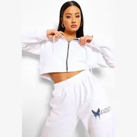 Boohoo Women's White Cropped Hoodies