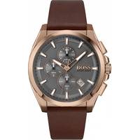 Hugo Boss Mens Rose Gold Watch With Leather Strap