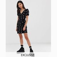 collusion floral print shirred mini sundress in black