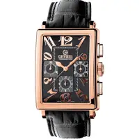 Gevril Mens Rose Gold Watch With Black Leather Strap