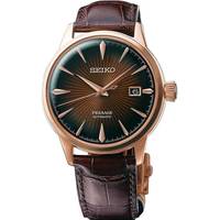 Seiko Mens Rose Gold Watch With Leather Strap