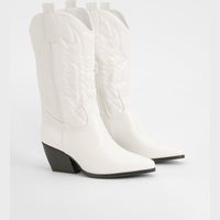 boohoo Women's White Cowboy Boots