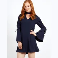 Women's Blue Vanilla V Neck Dresses