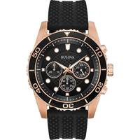 Bulova Mens Rose Gold Watch With Black Leather Strap