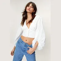 NASTY GAL Women's White Long Sleeve Crop Tops