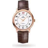 Omega Mens Rose Gold Watch With Leather Strap