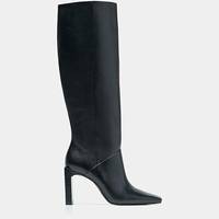 Mango Women's Black Leather Knee High Boots