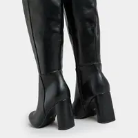 Yours Women's Black Leather Knee High Boots