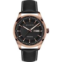 Accurist Mens Rose Gold Watch With Black Leather Strap