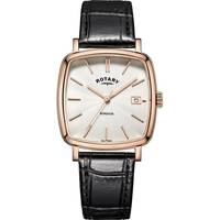 The Jewel Hut Mens Rose Gold Watch With Black Leather Strap
