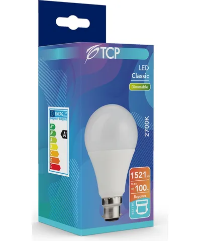 TCP LED Classic 1521lm B22 Costed Dimmable 6500k 100W Bulb