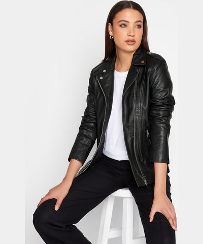 Long Tall Sally Tall Black Leather Biker Jacket 22 Lts | Tall Women's Jackets