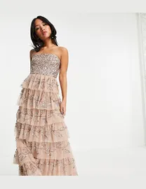 Maya cami strap contrast embellished top tulle detail maxi dress in vintage rose best sale