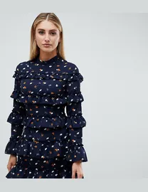 Prettylittlething mini dress with plunge neck in navy ditsy floral hotsell