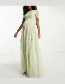 Asos design maternity flutter sleeve maxi dress in embroidered mesh best sale