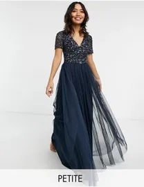 Maya delicate sequin bodice maxi dress with cross back bow detail in bluebell hotsell