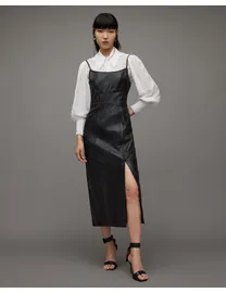 Shop Allsaints Womens Black Leather Dresses up to 60 Off DealDoodle