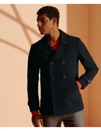 Shop Superdry Men s Navy Pea Coats up to 45 Off DealDoodle