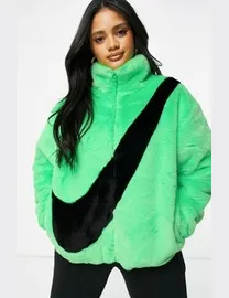 Nike faux fur oversized swoosh jacket best sale