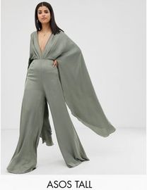 Asos edition cape sleeve wedding jumpsuit in satin best sale