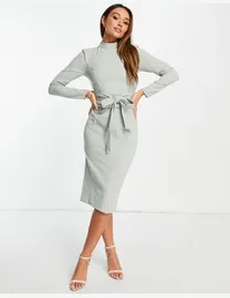 Asos design split sleeve midi dress with obi belt best sale