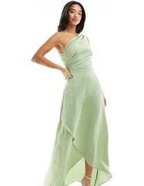 Tfnc pleated maxi bridesmaid dress with spot mesh fashion frill detail