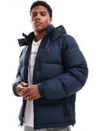 Polo ralph lauren down puffer jacket detachable hood player logo in black on sale