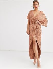 Asos design scatter sequin knot front kimono midi dress best sale