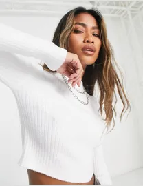 Shop Bershka Women s White Fluffy Jumpers up to 40 Off DealDoodle