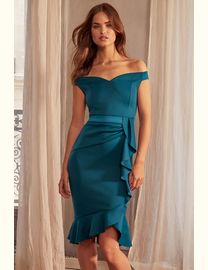 Lipsy bardot satin maxi dress with asymmetric hem in teal hotsell