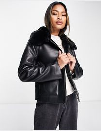 River island black maximus belted shearling jacket on sale