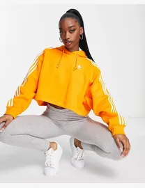 Adidas 3 stripe orange crop hoodie hotsell