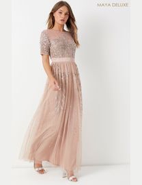 Maya petite embellished short sleeve ruffle hem maxi dress best sale