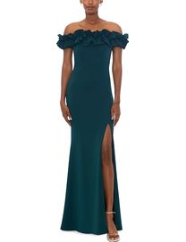 Aqua off the shoulder gown best sale