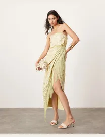 Asos edition satin plunge strappy midi dress with tie front on sale