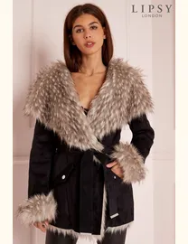 Lipsy faux fur bonded wrap coat best sale