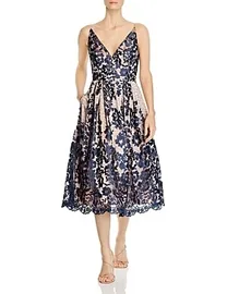 Eliza J Women’s Size 8 Scallop Lace hot Navy Blue Sleeveless Midi Dress Back Zip