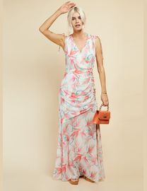 Little mistress pleated maxi dress in floral print in cream multi best sale