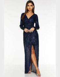 Quiz sequin long sleeve maxi dress best sale